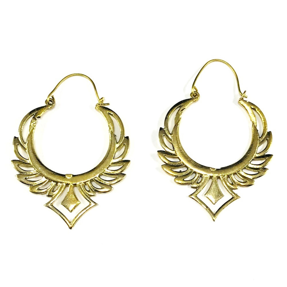 GOLD Tone Color Cutout Winged Hoop Earrings Indian